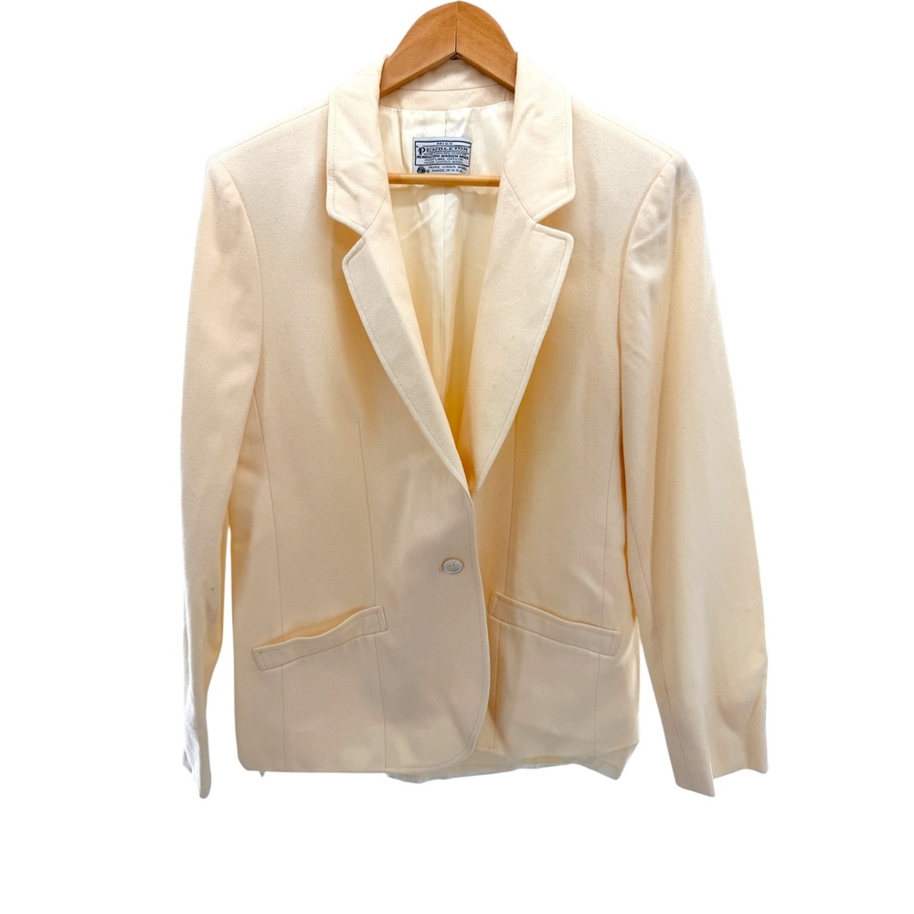 Vintage Miss Pendleton Pure Virgin Wool Blazer Jacket Cream White Women's Sz M